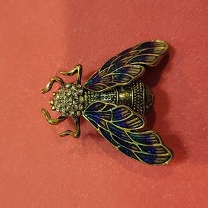 Colorful insect goldtone metal brooch